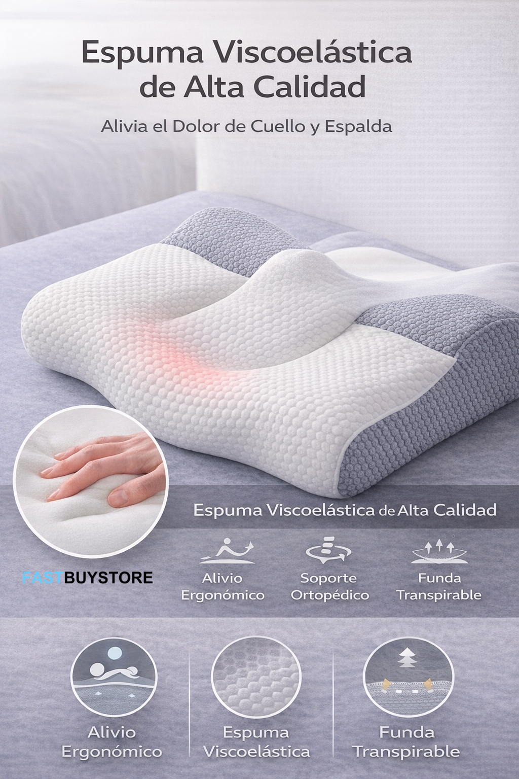 NeuroRest Ergonomic™ - Almohada cervical ergonómica antiestrés